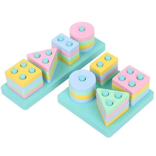 Children's wooden Russian building block puzzle knock-on piano set column threading bead clock winding bead educational toy