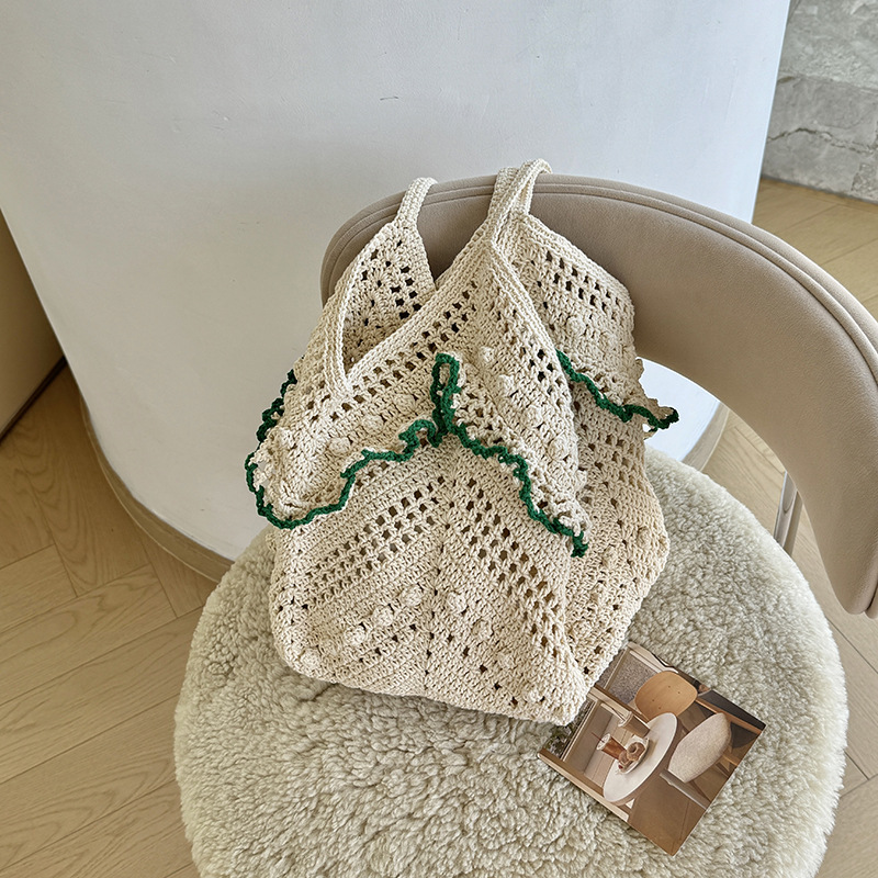 Niche Design Large Capacity Women's Bag, Vintage Hollow-Out Beach Vacation Bag, Women's Woven Shoulder Bag - Thumbnail 4