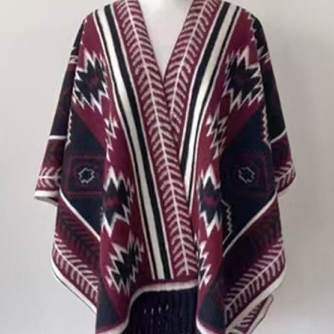 45-89 Tinta pintada capa gruesa caliente de color contrastante otoño invierno nuevo bufandas de capa de bordilla nacional chal a cuadros