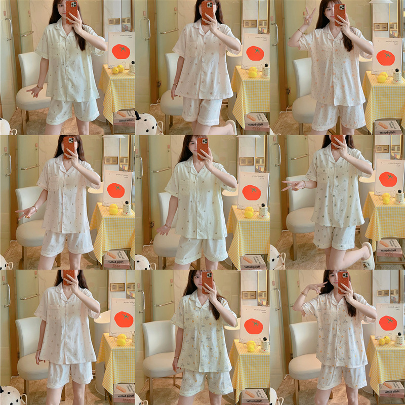 [with Chest Pads] Cloud Cotton Pajamas for Women, Short-Sleeved Summer Ladies' Spring and Autumn Cute Cardigans, Sweet Home Clothes