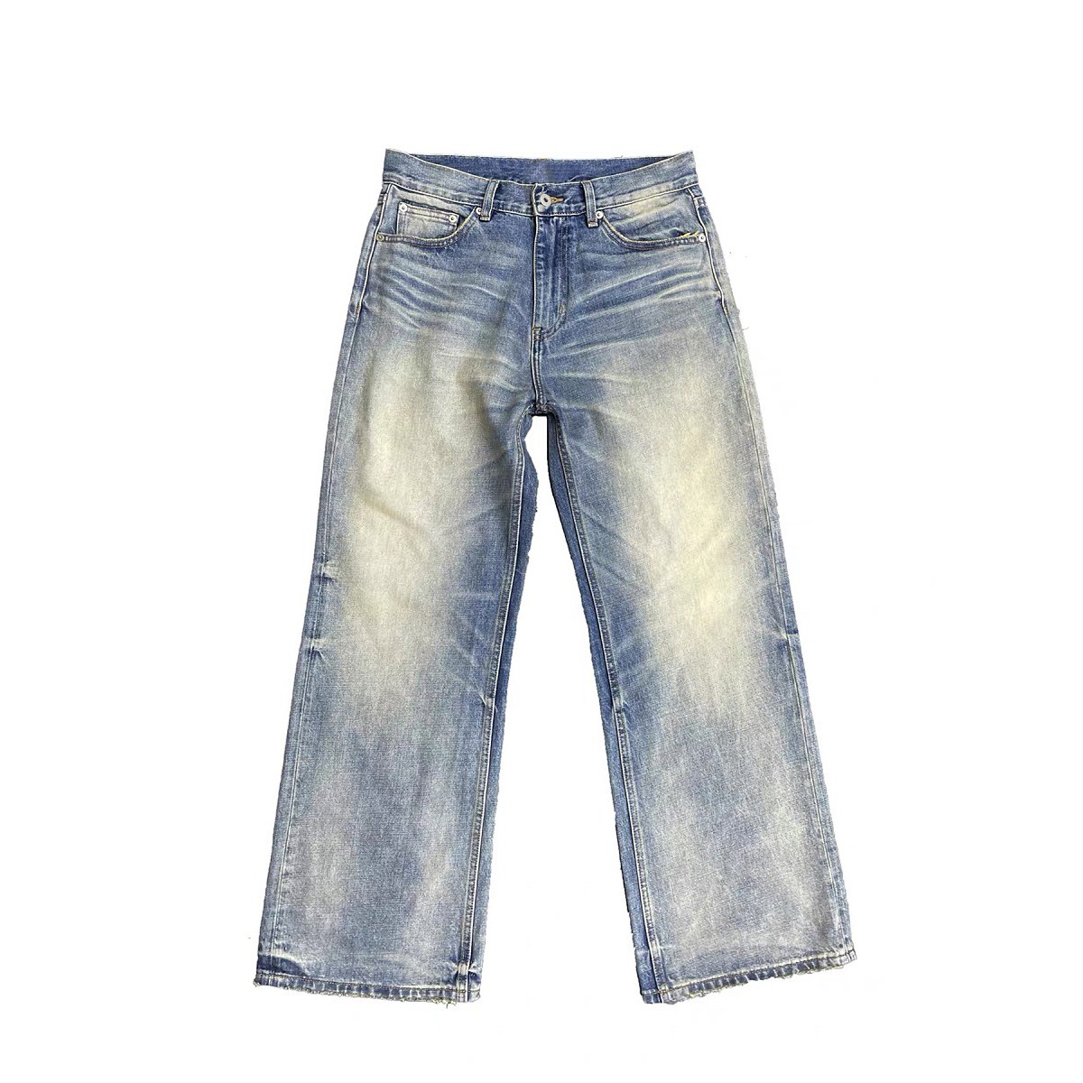 Herren-Jeans aus schwerem, Vintage-gewaschenem Denim, lässige, gerade Passform, A-Linie, Cleanfit-Freizeithose_voghion.com