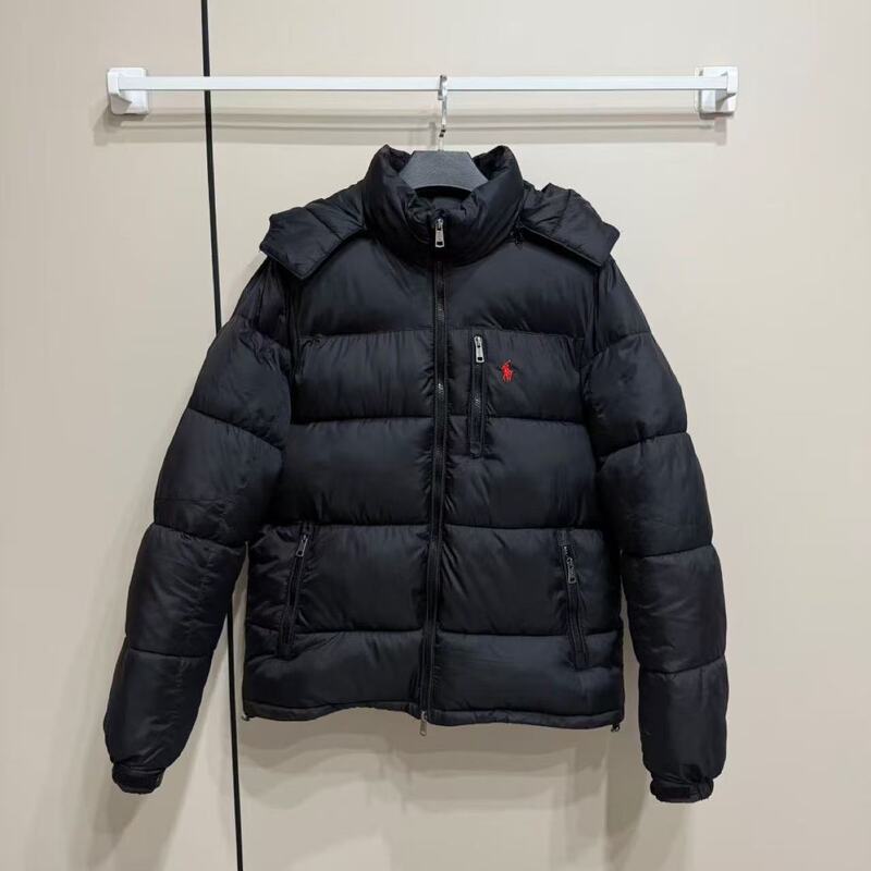 跨境冬季美版新款刺绣连帽拉夫棉服加厚防寒保暖情侣经典休闲外套|undefined