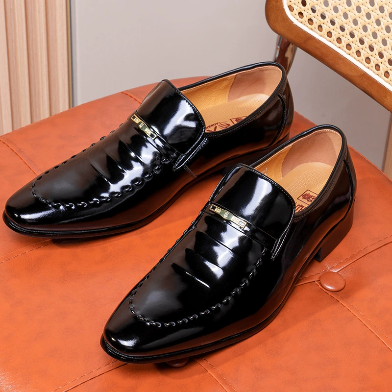 Мужские деловые туфли с острым носком, свадебные туфли из лакированной кожи в британском стиле для пожилых мужчин 0265.