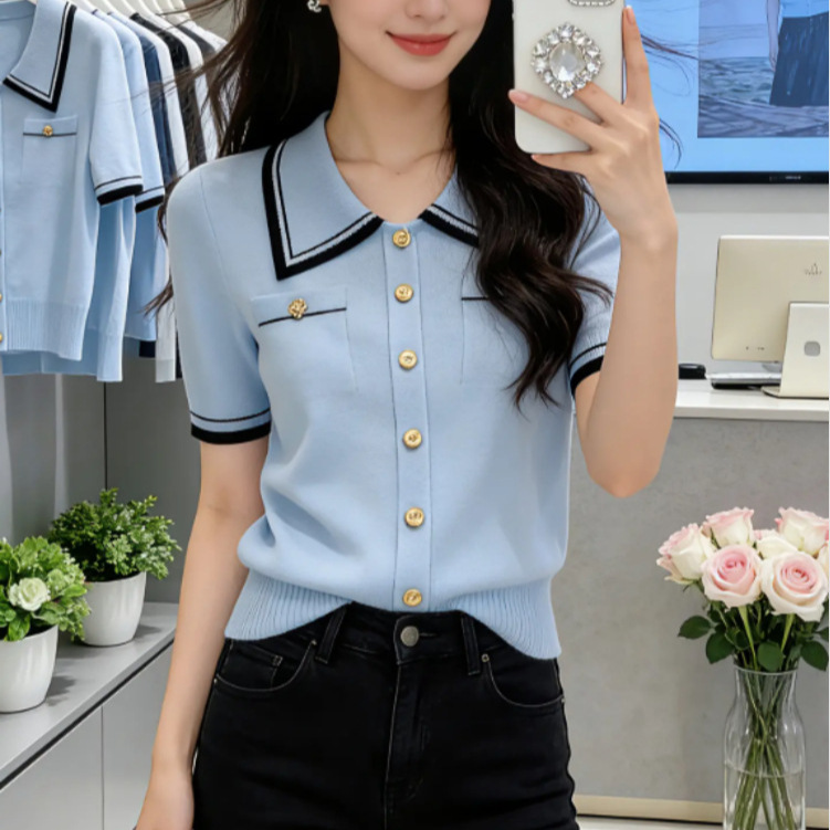 Áo thun polo nữ cổ bẻ tay ngắn sợi mát lạnh phối màu cao cấp — Màu ảnh