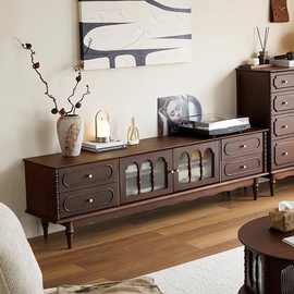 实木复古法式美式落地客厅储物柜电视柜茶几组合收纳新款网红家用