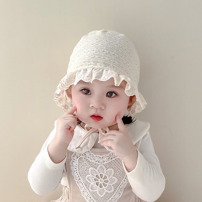 3-12 Meses de primavera y otoño delgado sombrero para bebés de encaje gorro para las orejas princesa encantadora sombrero de corte coreano otoño invierno