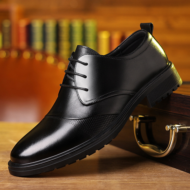 Dress leather shoes men's cowhide business casual lace-up pointed soft bottom trendy men's suit commuter office shoes a generation of hair Dress leather shoes men's cowhide business casual lace-up pointed soft bottom trendy men's suit commuter office shoes a generation of hair