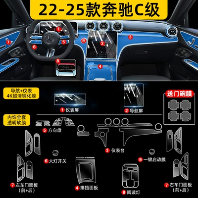 Car interior film Central Control Film Interior Protection - 22-25-mercedes-benz-c-full-set-soft-film-navigation-instrument-4k-ultra-clear-tempered-film