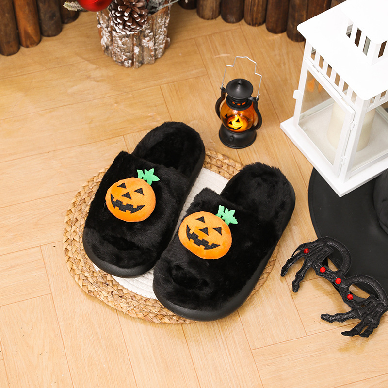 Små beställningar i lager Halloween pumpa höst och vinter män och kvinnor par bomull tofflor hem inomhus_voghion.com