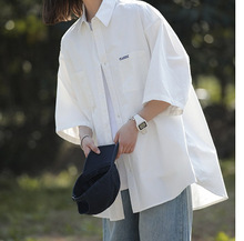 日系白色短袖衬衫女大码休闲衬衣外套夏季薄款2024新款半袖上衣服