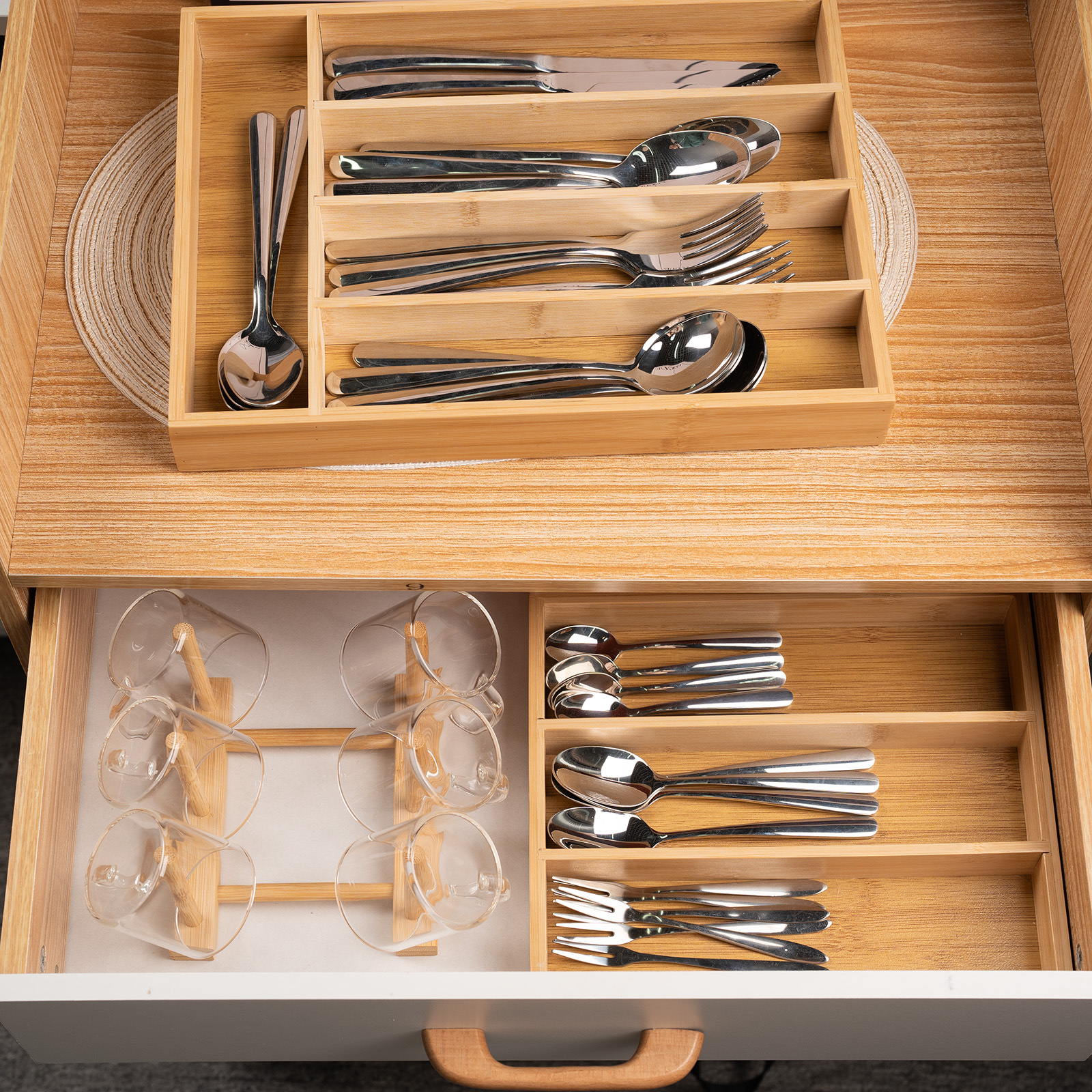 Cuchillos y tenedores de bambú, palillos, caja de almacenamiento por formato, caja de almacenamiento, estante de cocina, cajón, caja de almacenamiento de herramientas de comida occidental