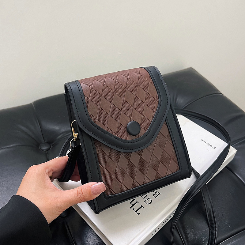 氣質復古撞色小方包2024夏季新款菱格百搭青年單肩包斜跨包女包包