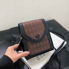 氣質復古撞色小方包2024夏季新款菱格百搭青年單肩包斜跨包女包包