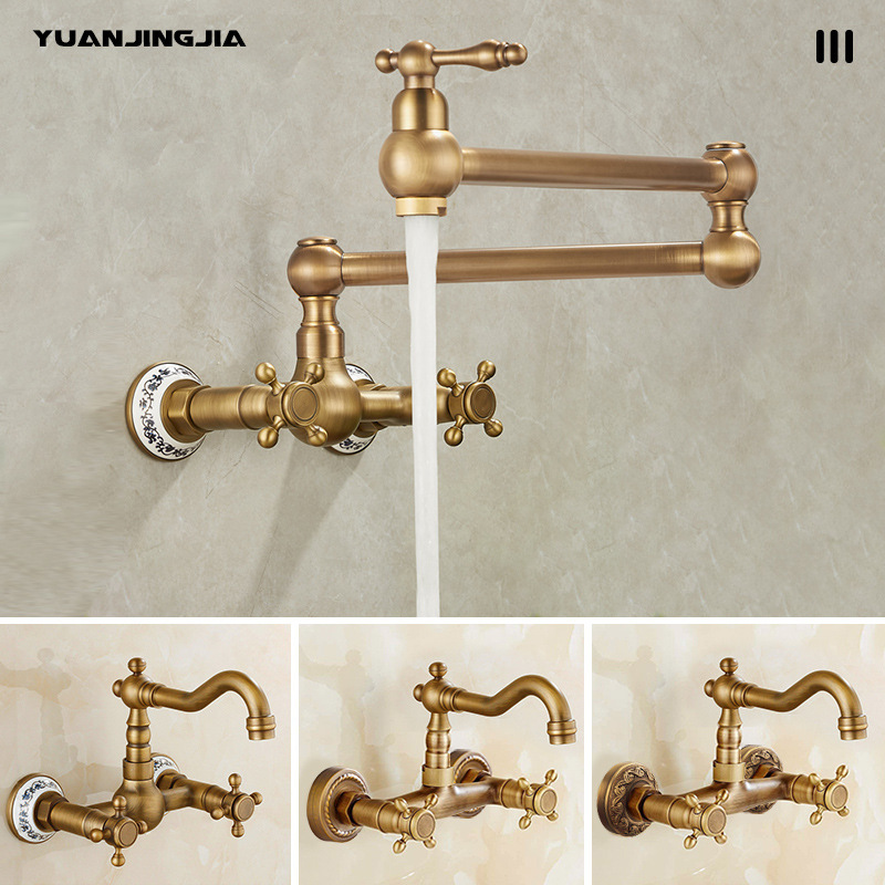 Cross-Border French Retro Copper Wall-Mounted Faucet for Home Kitchen Balcony Wall-Mounted Double-Handle Hot and Cold Faucet Cross-Border French Retro Copper Wall-Mounted Faucet for Home Kitchen Balcony Wall-Mounted Double-Handle Hot and Cold Faucet