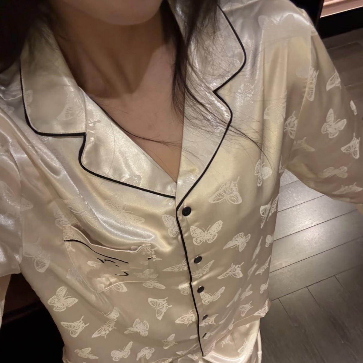 Light Luxury Moonlight Silk Pajamas for Women, Long-Sleeved and Long-Pants, White Butterfly Jacquard, French Haute Couture Loungewear