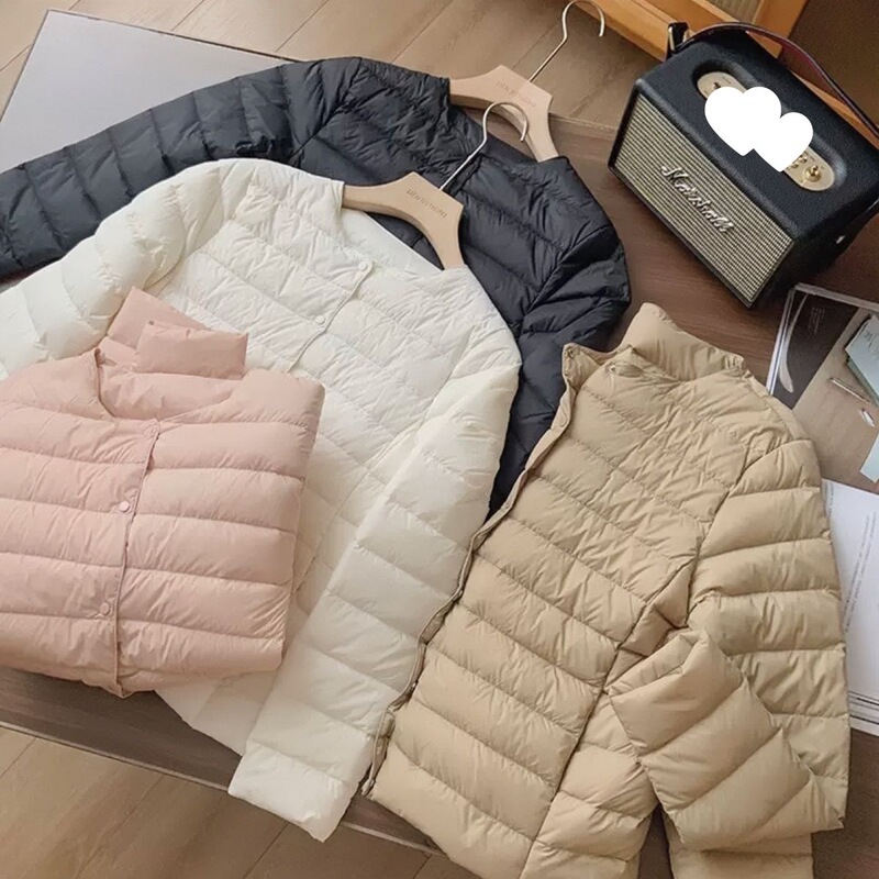 White Duck down Lightweight down Jacket Women's Round Neck Short Collarless Autumn and Winter New Large Size Liner Two-Wear Vest Jacket