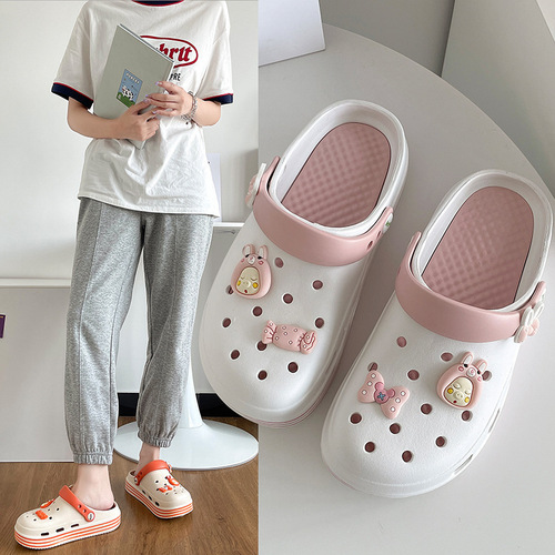 Women's Croc Shoes Summer  New Thick-Soled Comfortable Baotou Half-Drag Anti-Slip Outer Wear Internet Celebrity Beach Sandals