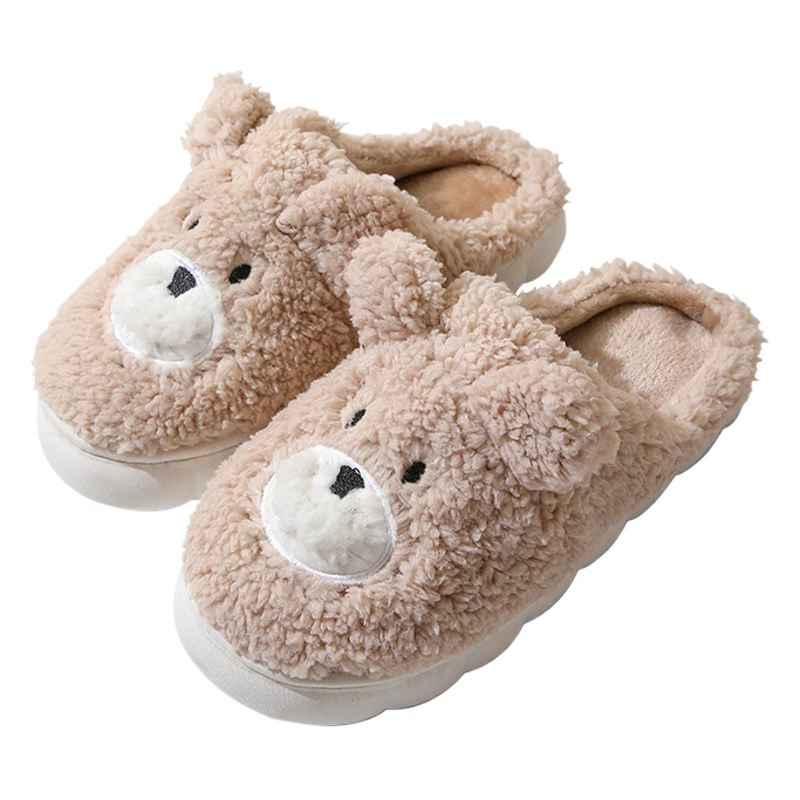 2023 Зимние новые хлопковые тапочки с милым мультяшным медведем, Бытовая оптовая продажа, женские домашние плюшевые тапочки на толстой подошве