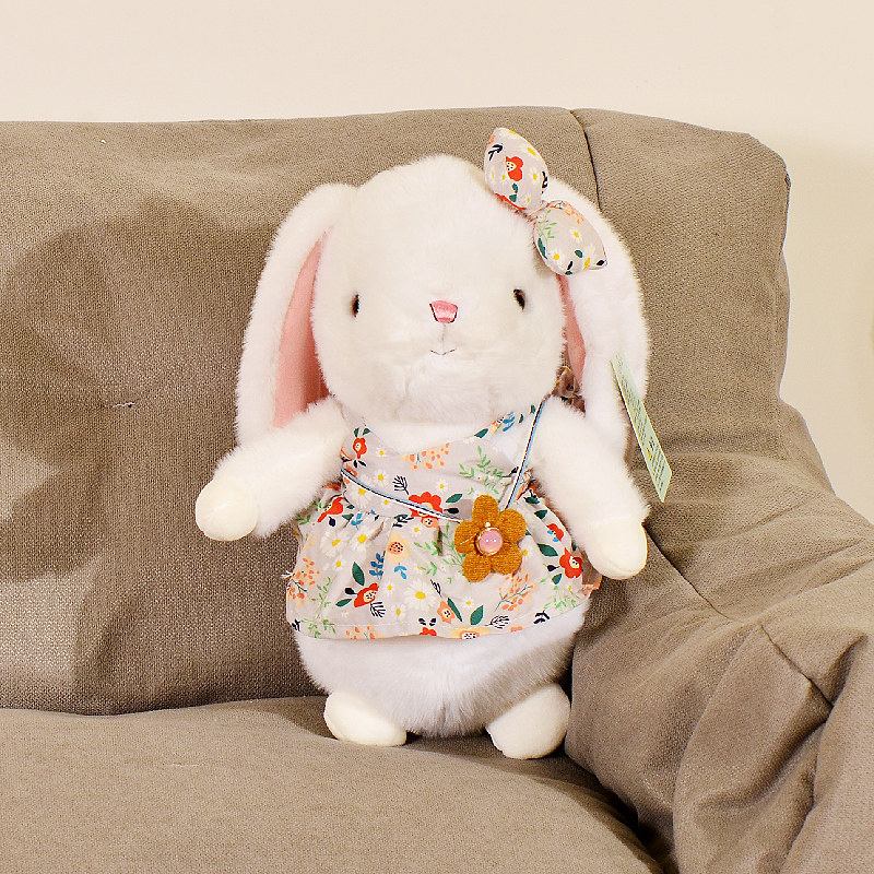 Animales pastorales, conejo blanco, peluche, falda floral, muñeca de conejo, máquina de muñecas, muñeca, regalo de cumpleaños para niña, transfronterizo