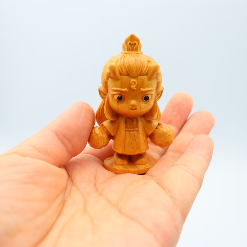 黄楊木木の彫刻喜獅子臨門の取っ手の件の茶は獅子をかわいがります。|undefined