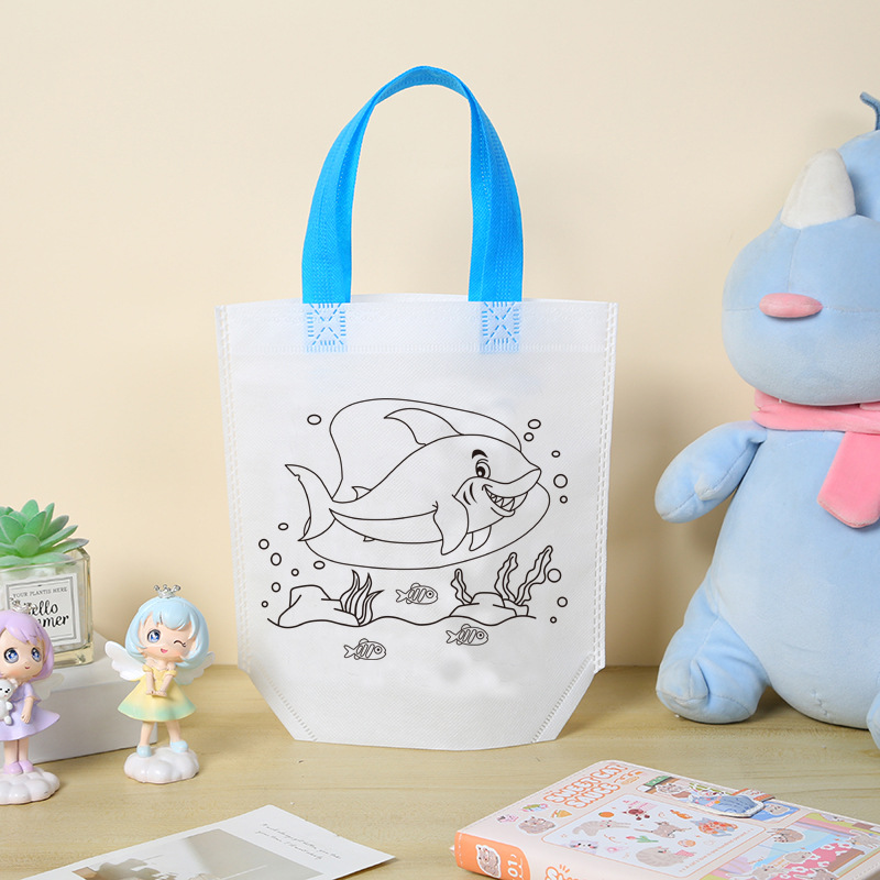 Niños hechos a mano DIY pintando bolsas de graffiti personalizadas regalo de jardín de infantes dibujos animados no tejidos pintura relleno bolsas de mano