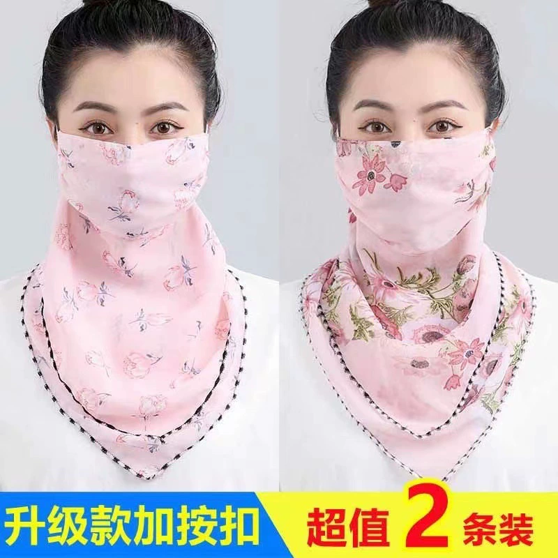 Новая Летняя женская защита шеи солнцезащитный козырек украшение для верховой езды шифоновая большая маска легкая защелка Цветочная дышащая Солнцезащитная маска