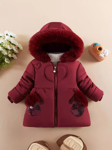 Children's Winter Coat with Fleece and Thick Cotton, for Girls 1 to 6 Years Old, Winter Jacket, Exports Style, Trendy Kids' Coat