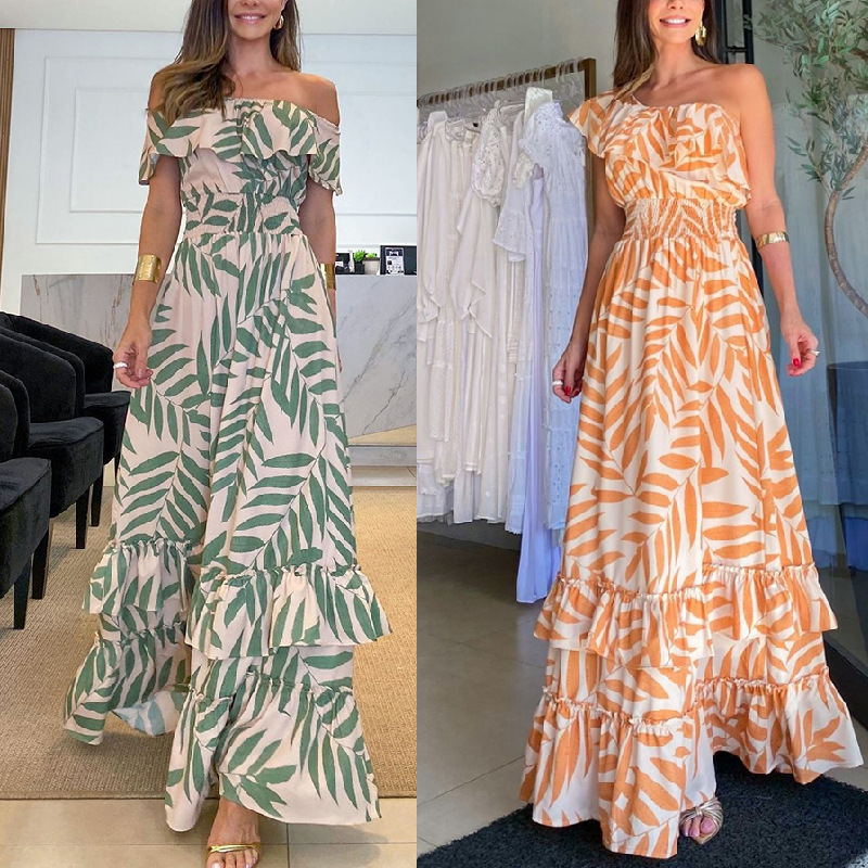 266g Weight Maxi Long Dress Dress Length Type Sleeveless Sleeve Length Wholesale Women'S Casual Elegant Printing Printing Holiday Street Boat Neck Sleeveless Regular Dress