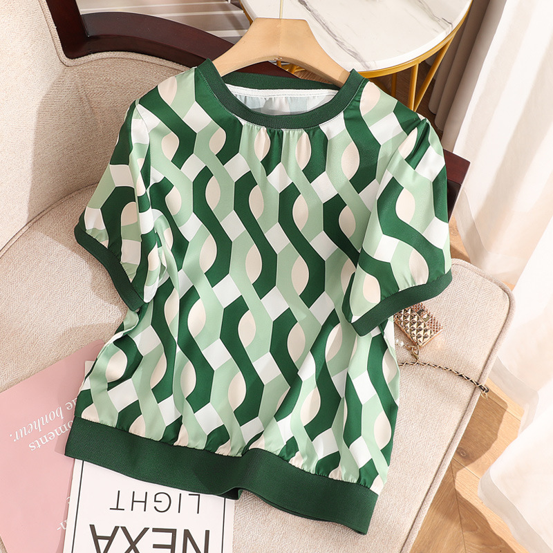 Real shot 4234# Ma pattern~Waimao counter list BI Enter~Retro A small minority Art Satin Short sleeved T-shirt