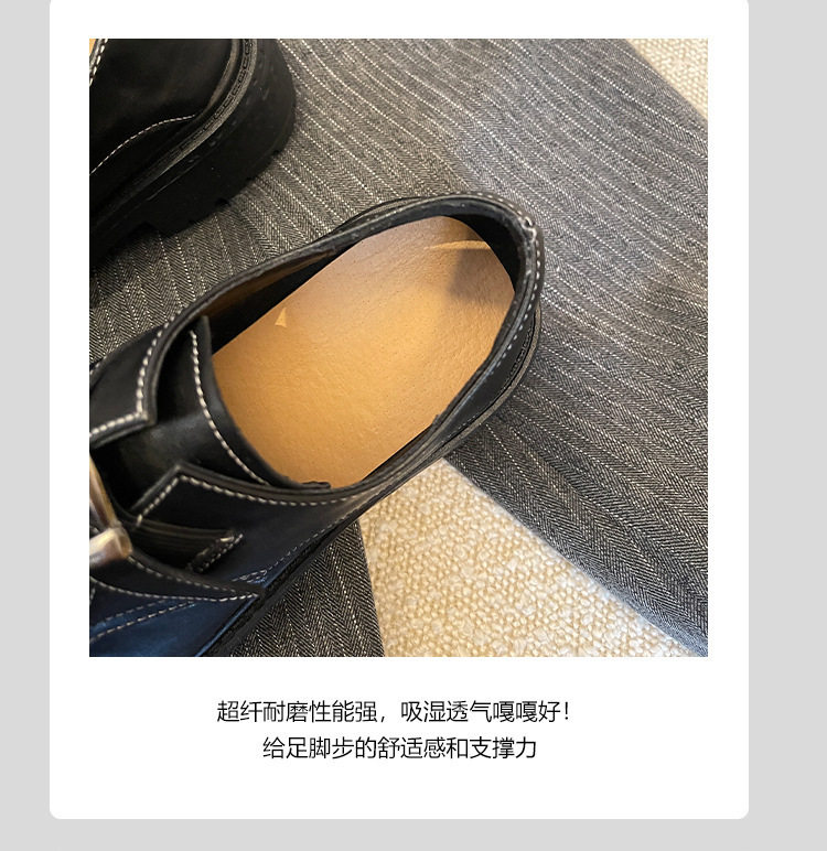 Giày lười nữ da lộn cổ điển đế dày gót vừa mũi tròn phối khóa nhỏ — màu đen chi tiết 6