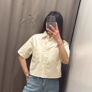 女装2026春夏新款牛仔箱型衬衫半袖宽松水洗短袖衬衣短上衣483877