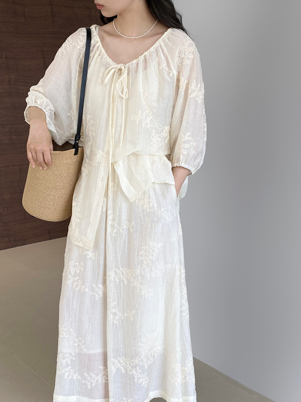 江左優しいレース刺繍帯上着半身スカートセット女性夏二点セット女装夏高級感1556|undefined