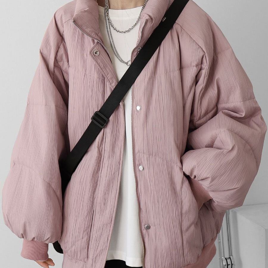 廓形立领羽绒服女冬季2025新款宽松纯色灯笼袖羽绒面包服