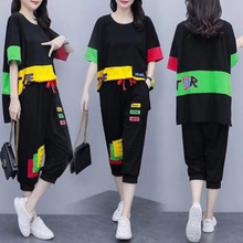 大码女装春装2023新款胖妹妹显瘦套装遮肚宽松洋气两件套夏装