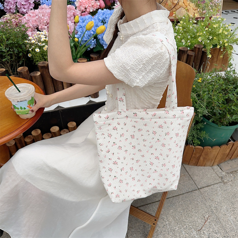 Spring Edition 44121 Canvas Bag, pure cotton floral canvas bag, tote bag, single-shoulder handbag, niche hand-held bag undefined