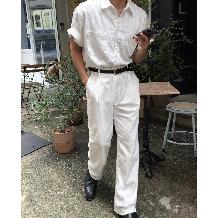 Camisa POLO Camisa de solapa Camisa de manga corta para hombres británicos Ropa de trabajo de doble bolsillo de lino de negocios Camiseta de moda Comercio exterior transfronterizo al por mayor