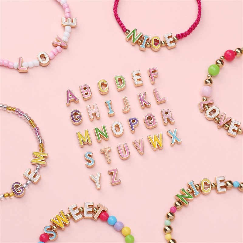 26 letter beads alloy color drop letter beads beaded handmade diy homemade bracelet jewelry accessories wholesale