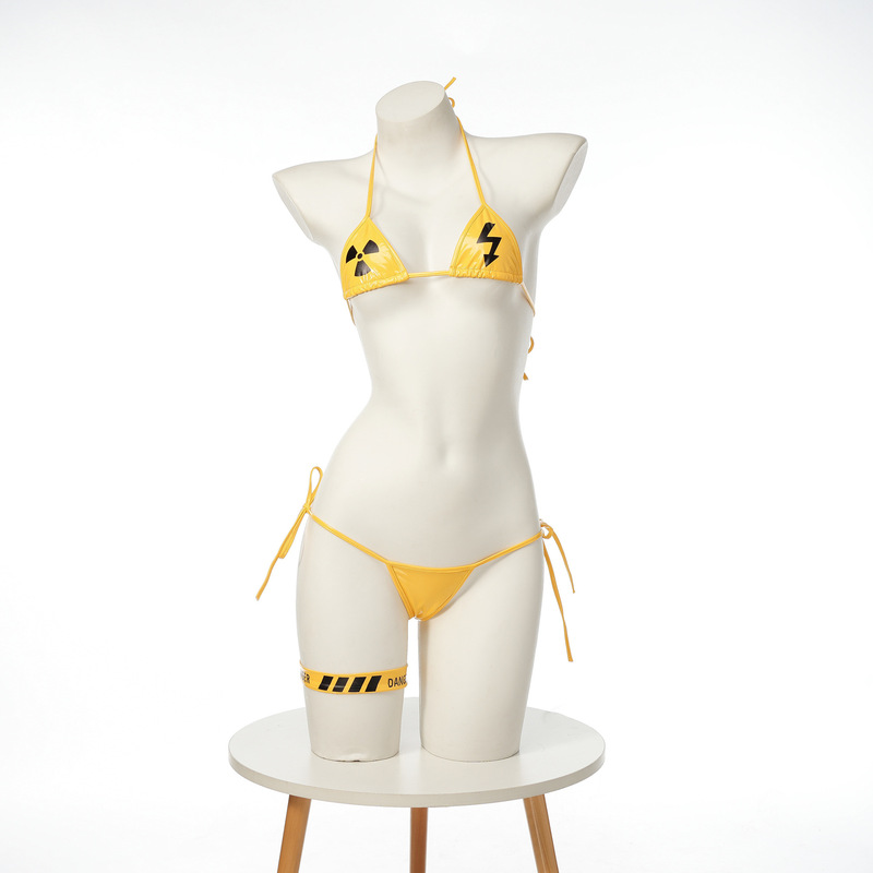 Cyber leather mini three-point strap bikini sexy hot girl punk style sexy underwear wholesale C2100