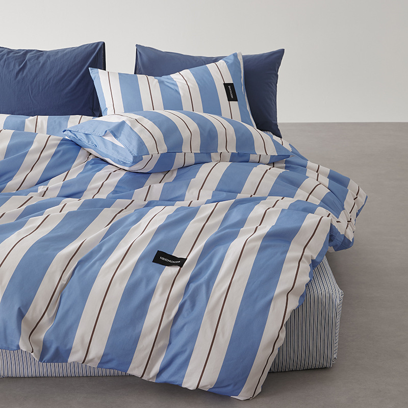Pure Cotton Striped Bedding Set Simple Duvet Cover And Sheets_voghion.com