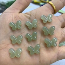 和田玉青海料 大号蝴蝶直通孔DIY配件手串小提溜挂件玉石饰