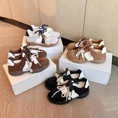 羊皮版~现货新色8cm内增高月牙厚底鸳鸯鞋带运动休闲鞋女德训鞋子