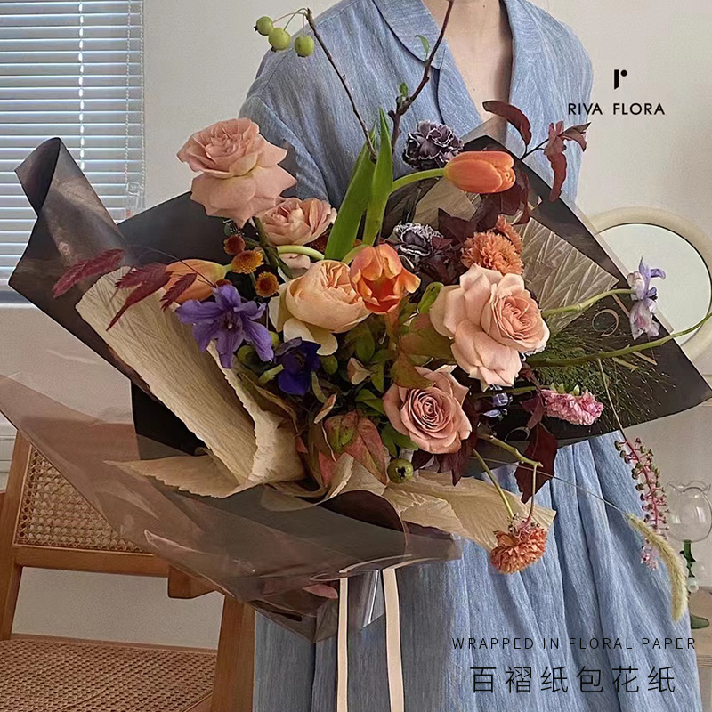 Embalaje de flores papel plisado decoración floral papel de arte plisado en forma de V material de la tienda de flores no tejidas ramo de papel de regalo