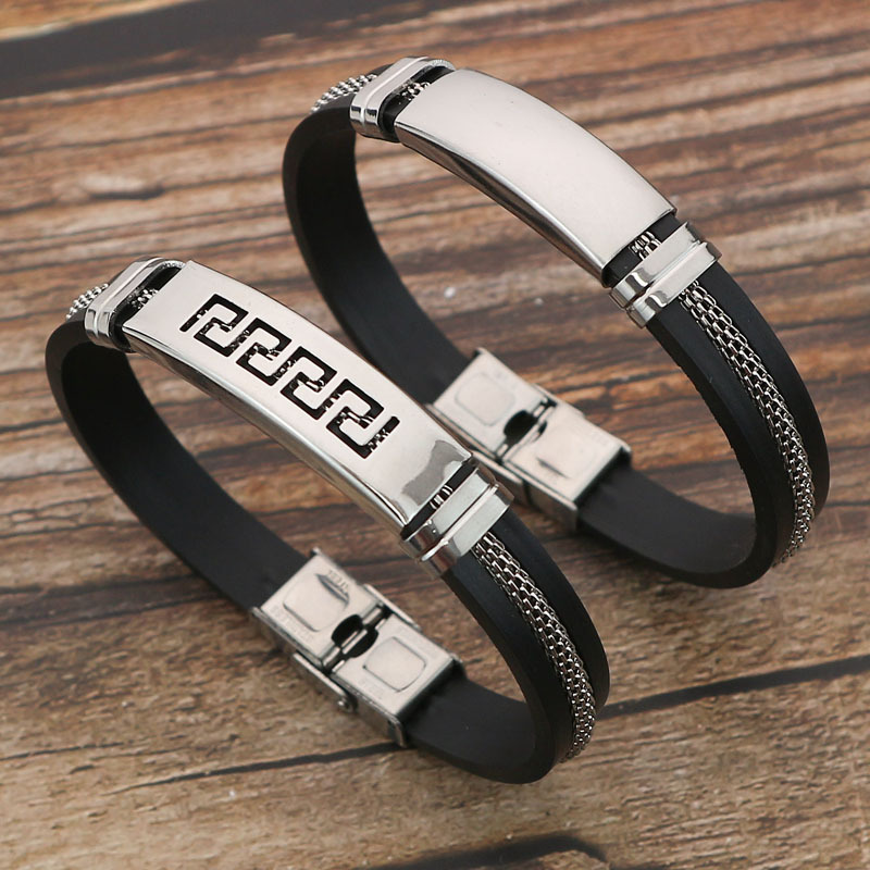 Cross-border titanium steel hand jewelry smooth DIY lettering stainless steel bracelet fashion Joker silicone men's bracelet wholesale