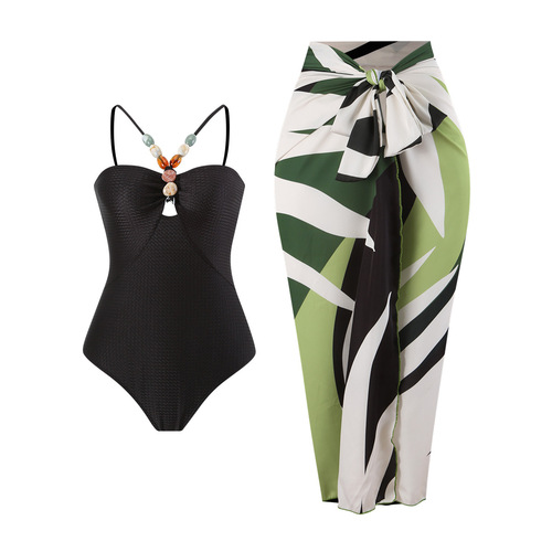 2024 European and American Women's One-Piece Swimsuit Multicolor Mesh Diamond Strap French Two-Piece Long Dress Bikini