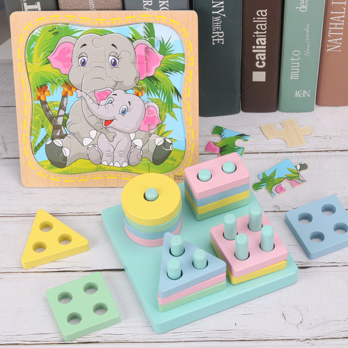 Directly from the manufacturer, children's wooden bead-wrapped columns, geometric shapes, matching puzzle blocks, eight-tone piano, stacking circle toys