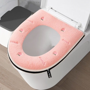 Peach thickened toilet mat household Four Seasons toilet cover universal waterproof simple zipper embroidery toilet cover