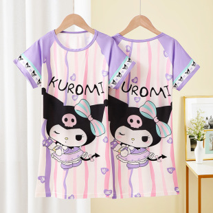 Children's Nightgown Short-Sleeved Girls' Pajamas Summer Thin 2025 New Style Girls' Spring and Summer Home Clothes for Outer Wear