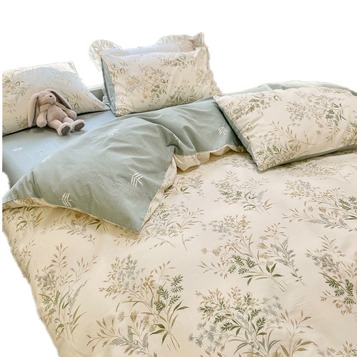 New small fresh cotton four-piece set 100% cotton four-piece bed sheet style single and double dormitory four-piece set wholesale