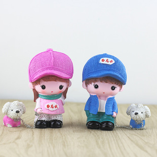 Cartoon Forget-Me-Not Dog Lovers Doll Car Interior Decoration Resin Dog Walking Doll Home Desktop Decorations