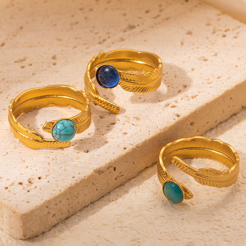 7g Weight 0.03µm Gold Plating Thickness Electroplated Gold Plating Process Golden Plated Plating Material Cat's Eye Stone Inlay Material Rings Classification 1 Piece Quantity Daily Occasion 201 Stainless Steel Material Tree Pattern Women's Gender IG Style Style Inlay Craft Wholesale Jewelry IG Style Feather Titanium Steel Natural Stone Gem Inlay Open Rings 4